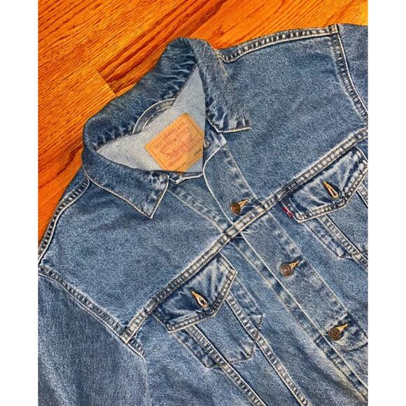 Levi’s 70507-0389 Denim Trucker Jacket Large 90s Hand Painted USA Flag Vintage - Picture 3 of 7